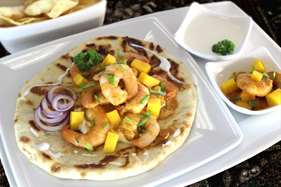 Prawn naan with Bombay Sauce